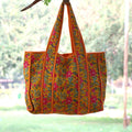 Hand Block Print Shoulder Bag, Orange Multi Color Bags, Handmade Quilted Tote Bag, Cotton Quilted Tote Bag, Indian Bags, Shopping Bags