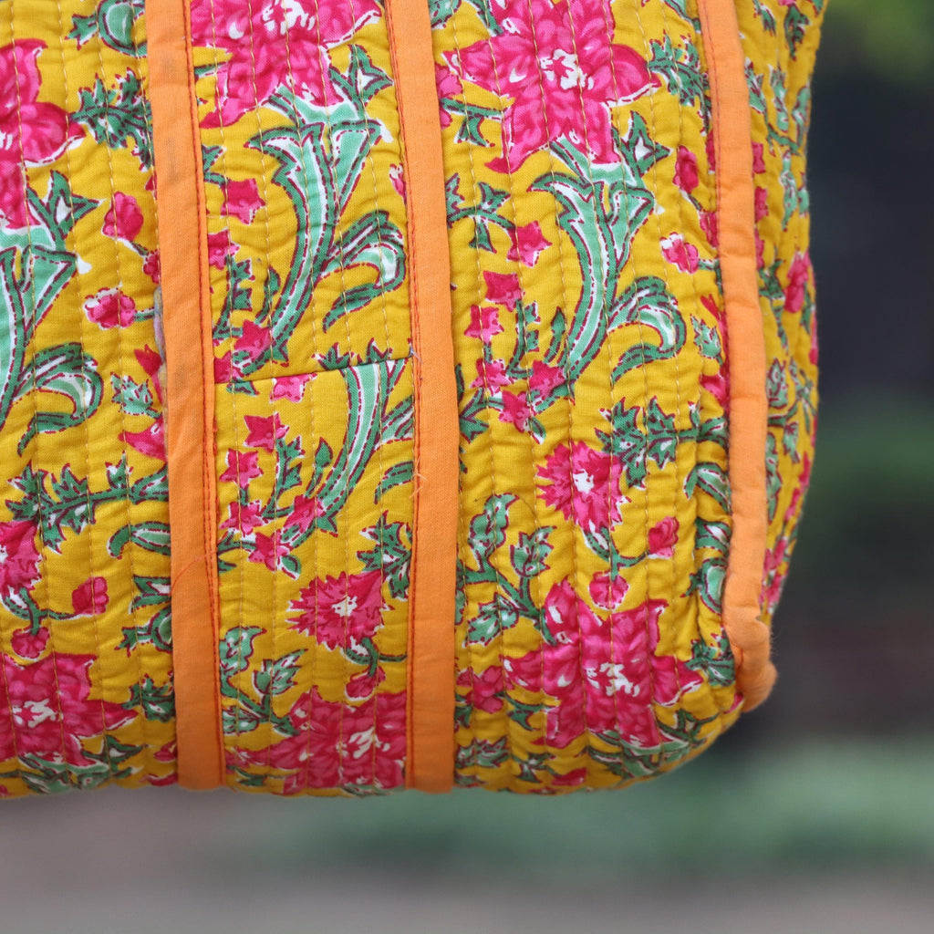 Hand Block Print Shoulder Bag, Orange Multi Color Bags, Handmade Quilted Tote Bag, Cotton Quilted Tote Bag, Indian Bags, Shopping Bags
