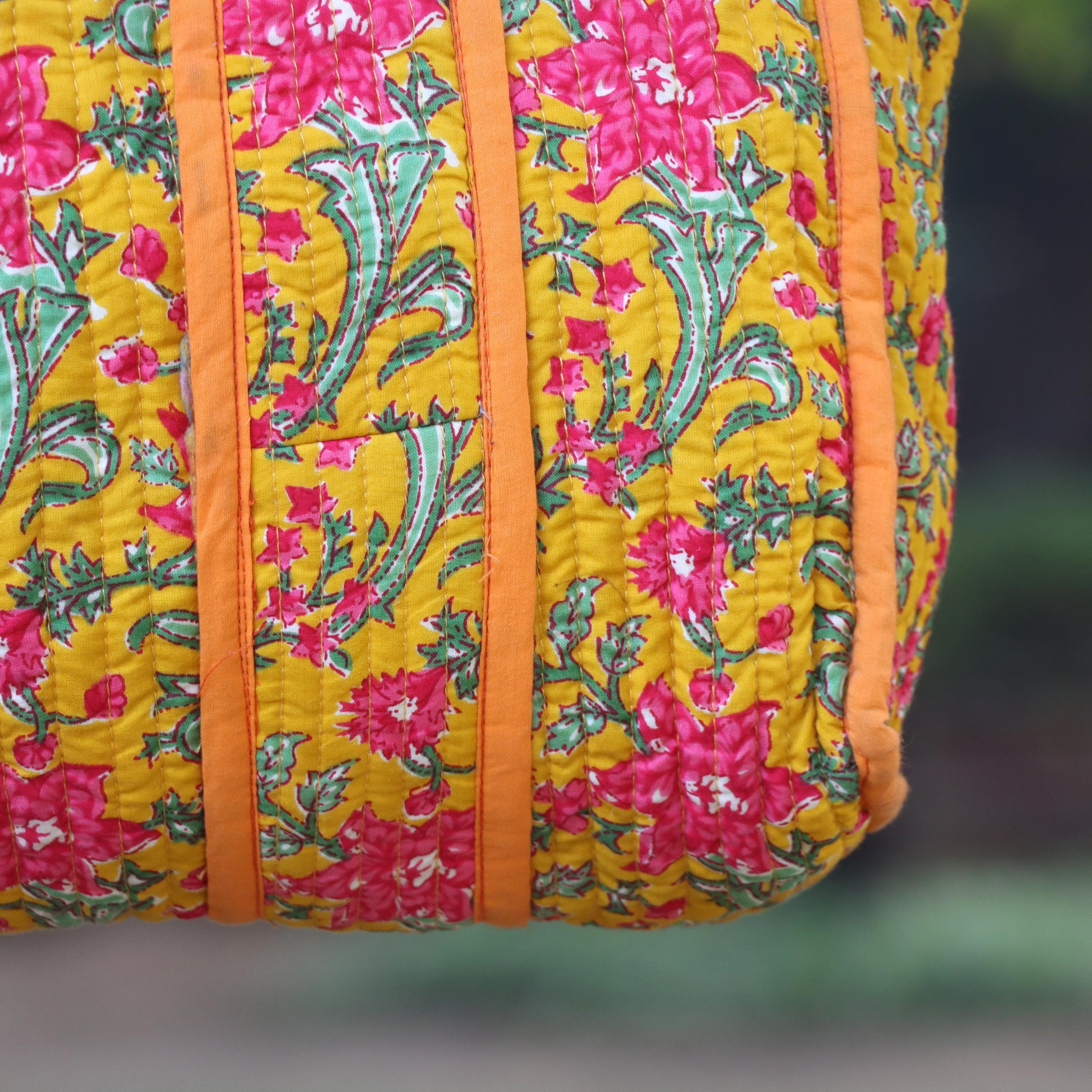 Hand Block Print Shoulder Bag, Orange Multi Color Bags, Handmade Quilted Tote Bag, Cotton Quilted Tote Bag, Indian Bags, Shopping Bags