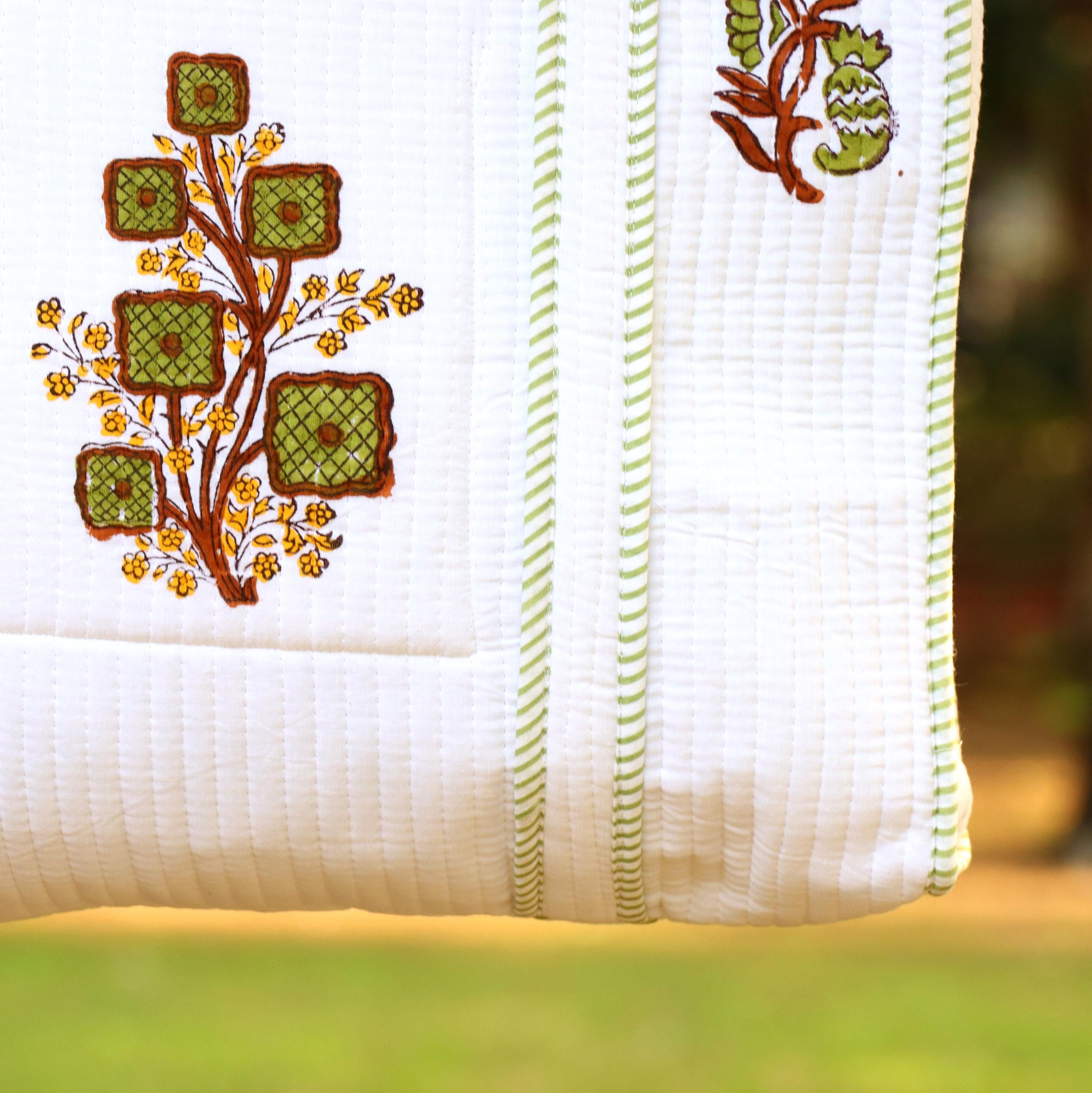 Handmade White Quilted Tote Bag with Embroidery | Floral Cotton Handbag | Minimalist Everyday Tote | Lightweight Shoulder Bag | Gift for Her