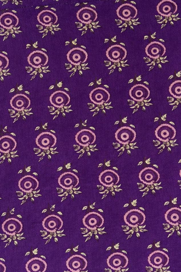 Purple Floral Cotton Fabric, Hand Block Print Indian Textile, Boho Flower Cotton Fabric for Sewing Quilting Craft Dress Loose Running Fabric