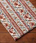 Floral Vine with Geometric Border, Indian Ethnic Cotton Textile, Indian Hand Block Print Cotton Fabric, Loose Running Fabric, Napkins Fabric