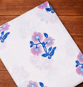 White Floral Cotton Fabric | Blue Pink Hand Block Print Fabric | Indian Floral Cotton Cloth for Sewing, Dressmaking | Loose Running Fabric
