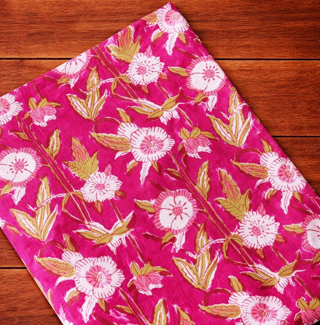Loose Running Fabric, Indian Hand Block Print Fabric, Floral 100% Cotton Quilting Fabric By The Yard, Fabric For Dress Making, Napkin Fabric