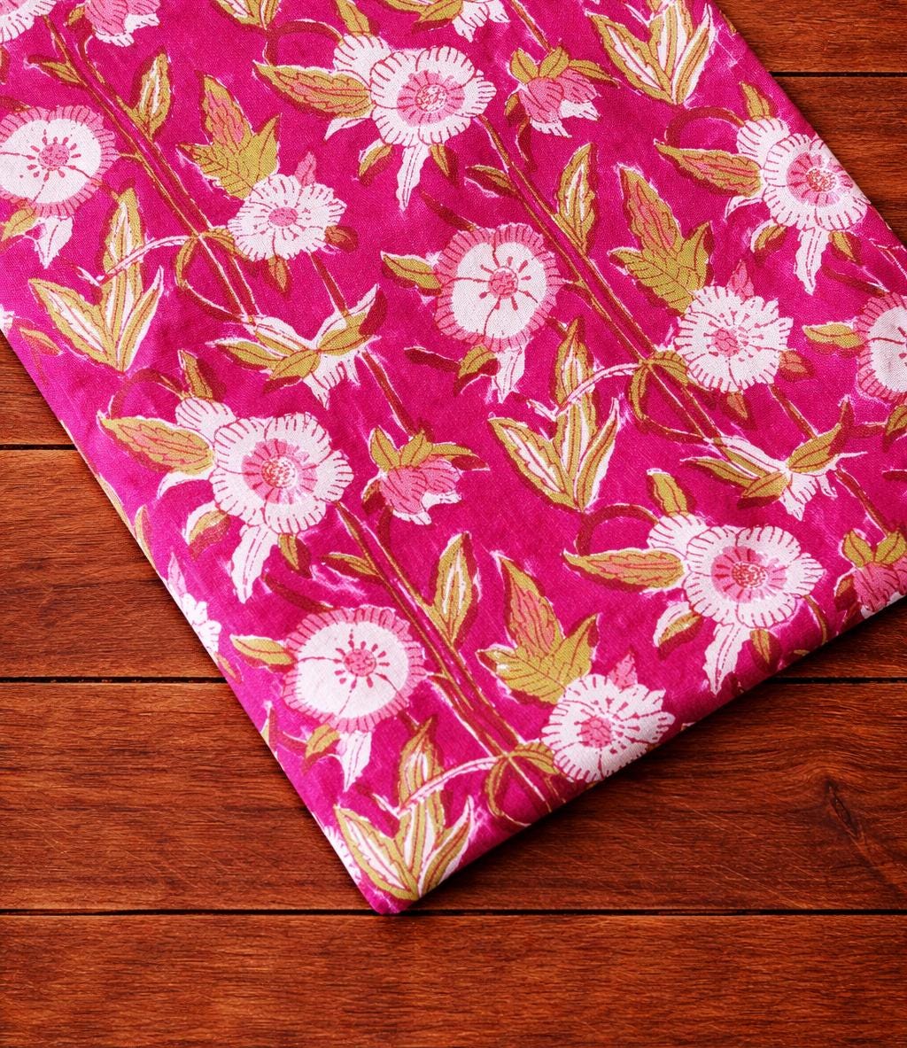 Loose Running Fabric, Indian Hand Block Print Fabric, Floral 100% Cotton Quilting Fabric By The Yard, Fabric For Dress Making, Napkin Fabric