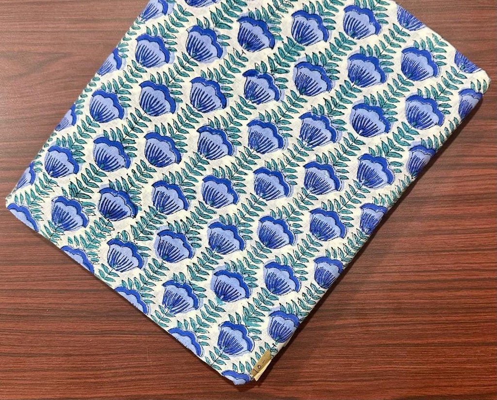 Hand Block Print Cotton Fabric – Blue Floral Indian Print, Soft Natural Cotton Textile for Sewing, Quilting & Crafts | Napkins Fabric, Table