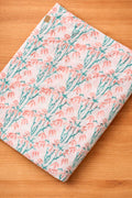 Colourful Hand Block Print Cotton Fabric, Coral Peach & Teal Floral Indian Cotton, Soft Printed Fabric by Yard for Sewing Quilting Textile