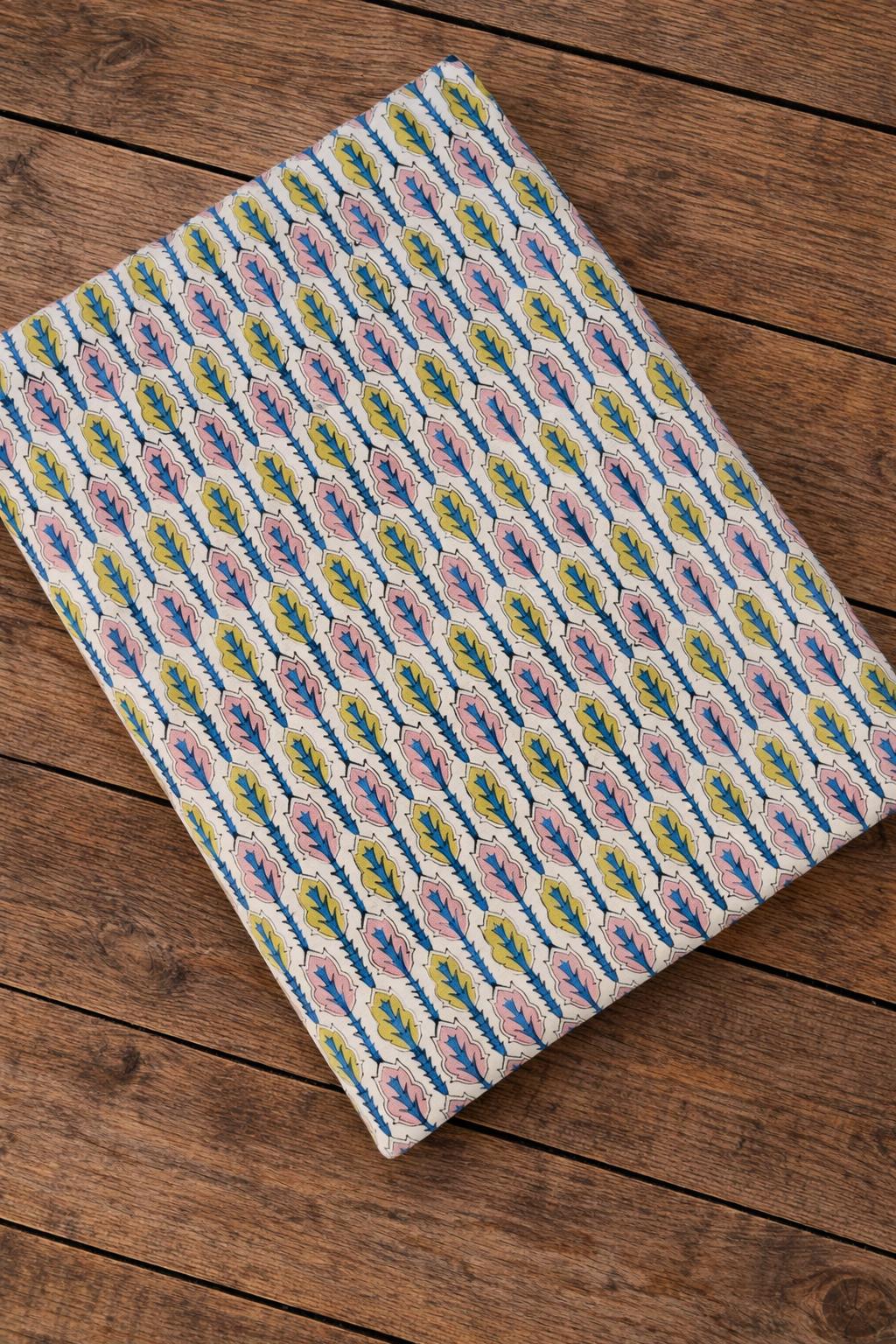 Block Print Leaf Pattern Floral Cotton Fabric | Hand Block Print Fabric | Colorful Indian Cotton Fabric | Sewing Quilting Craft Fabric