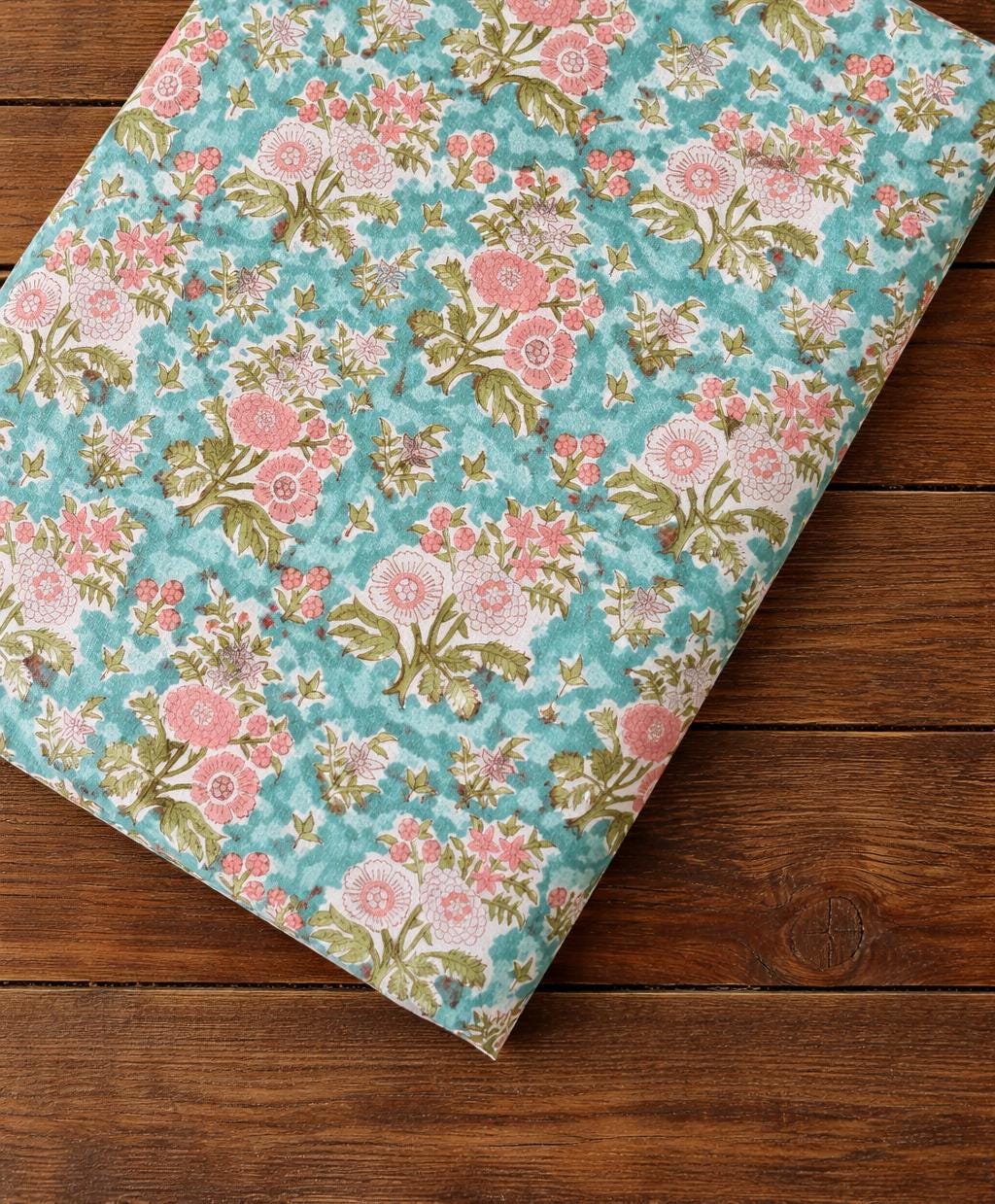 Floral Block Print Cotton Fabric | Turquoise Blue Handmade Indian Cotton Cloth | Sewing Quilting Dress Material | Kimono Fabric | Gift Dress