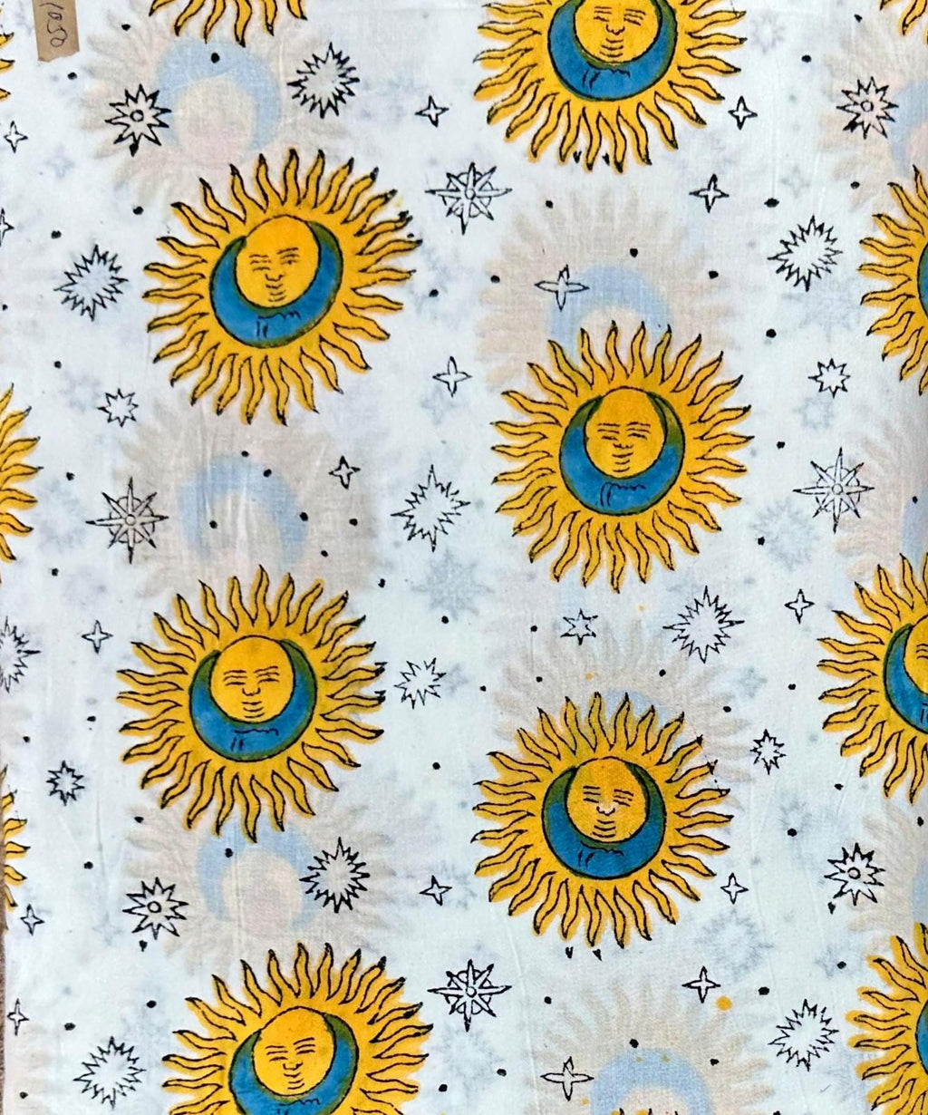 Sun and Moon Celestial Cotton Fabric, Astrology Print Fabric by Yard, Boho Cosmic Star Pattern, Quilting Sewing Craft Material, Loose Fabric