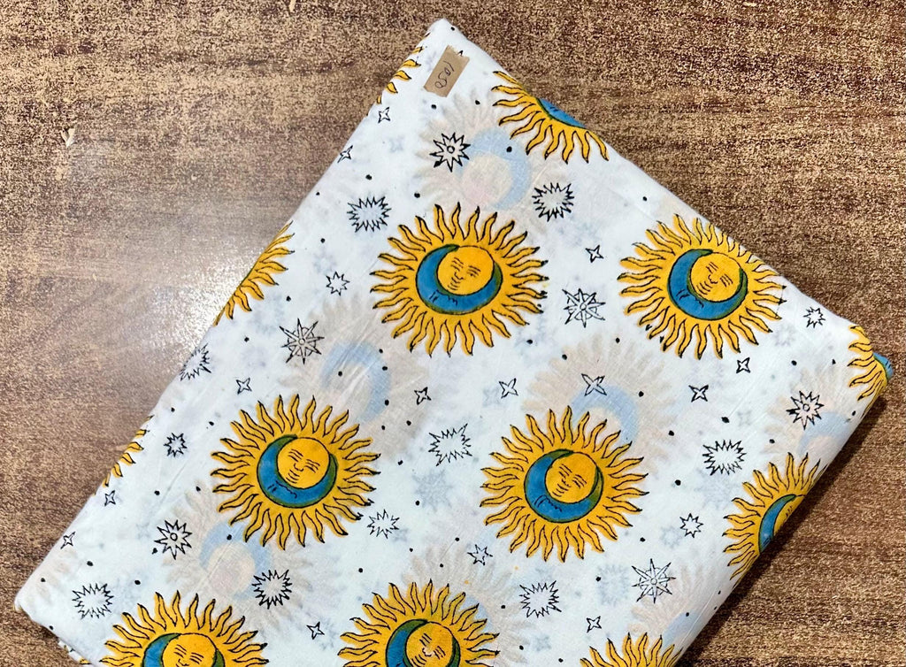 Sun and Moon Celestial Cotton Fabric, Astrology Print Fabric by Yard, Boho Cosmic Star Pattern, Quilting Sewing Craft Material, Loose Fabric