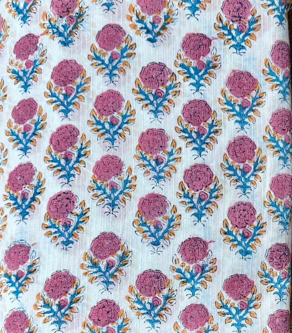 Colourful Indian Hand Block Print Fabric, Soft Cotton Fabric, Floral 100% Cotton Fabric By The Yard, Fabric For Loose Running Textile Fabric