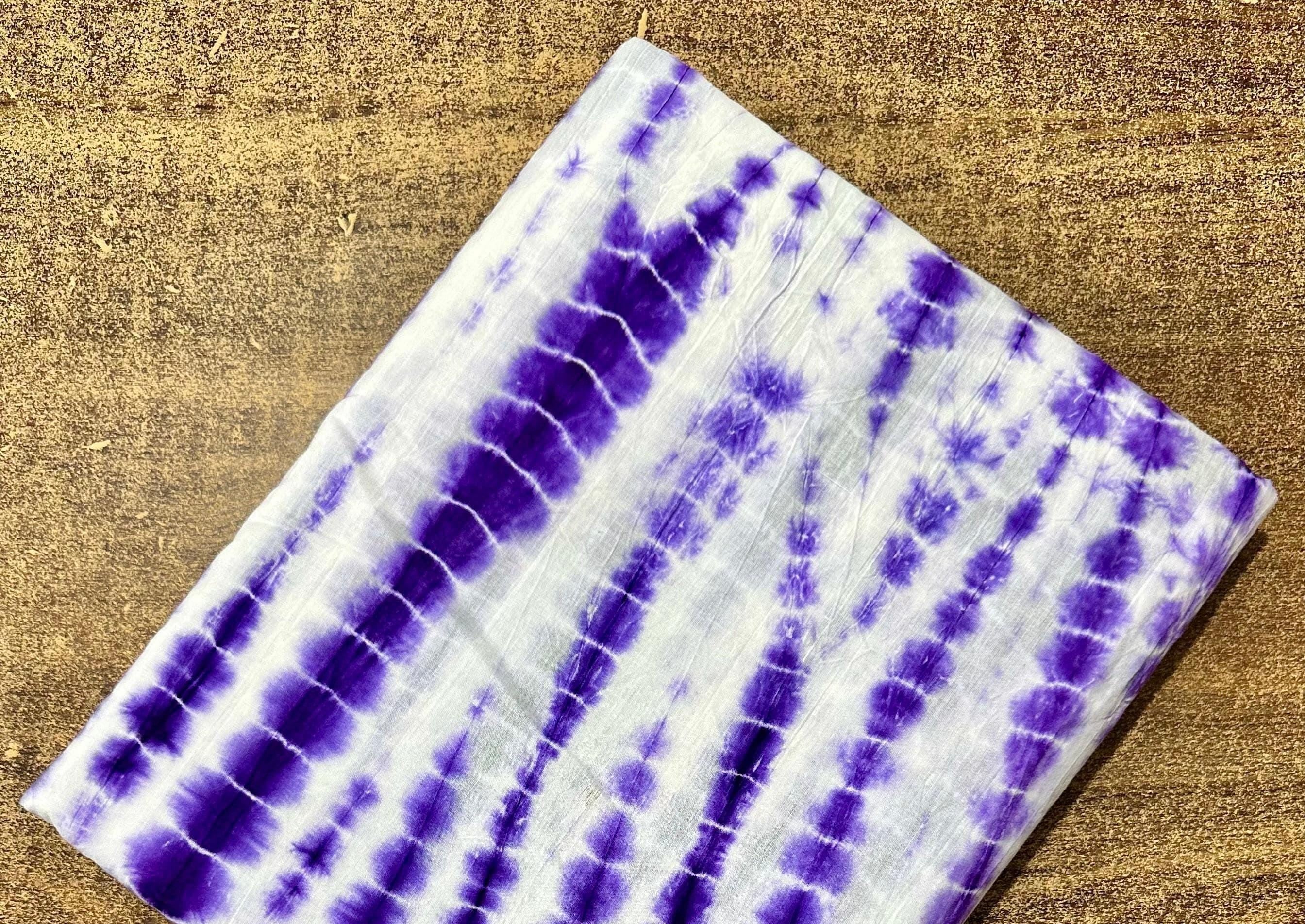 Purple Tie Dye Cotton Fabric, Hand Dyed Shibori Cotton Fabric, Boho Tie Dye Fabric for Dress Making, Soft Lightweight Fabric, Running Fabric