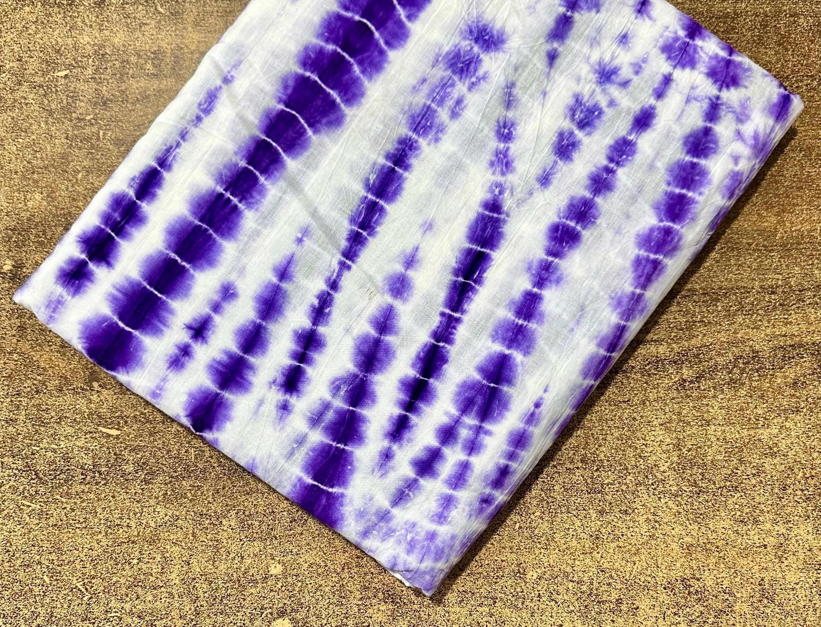 Purple Tie Dye Cotton Fabric, Hand Dyed Shibori Cotton Fabric, Boho Tie Dye Fabric for Dress Making, Soft Lightweight Fabric, Running Fabric