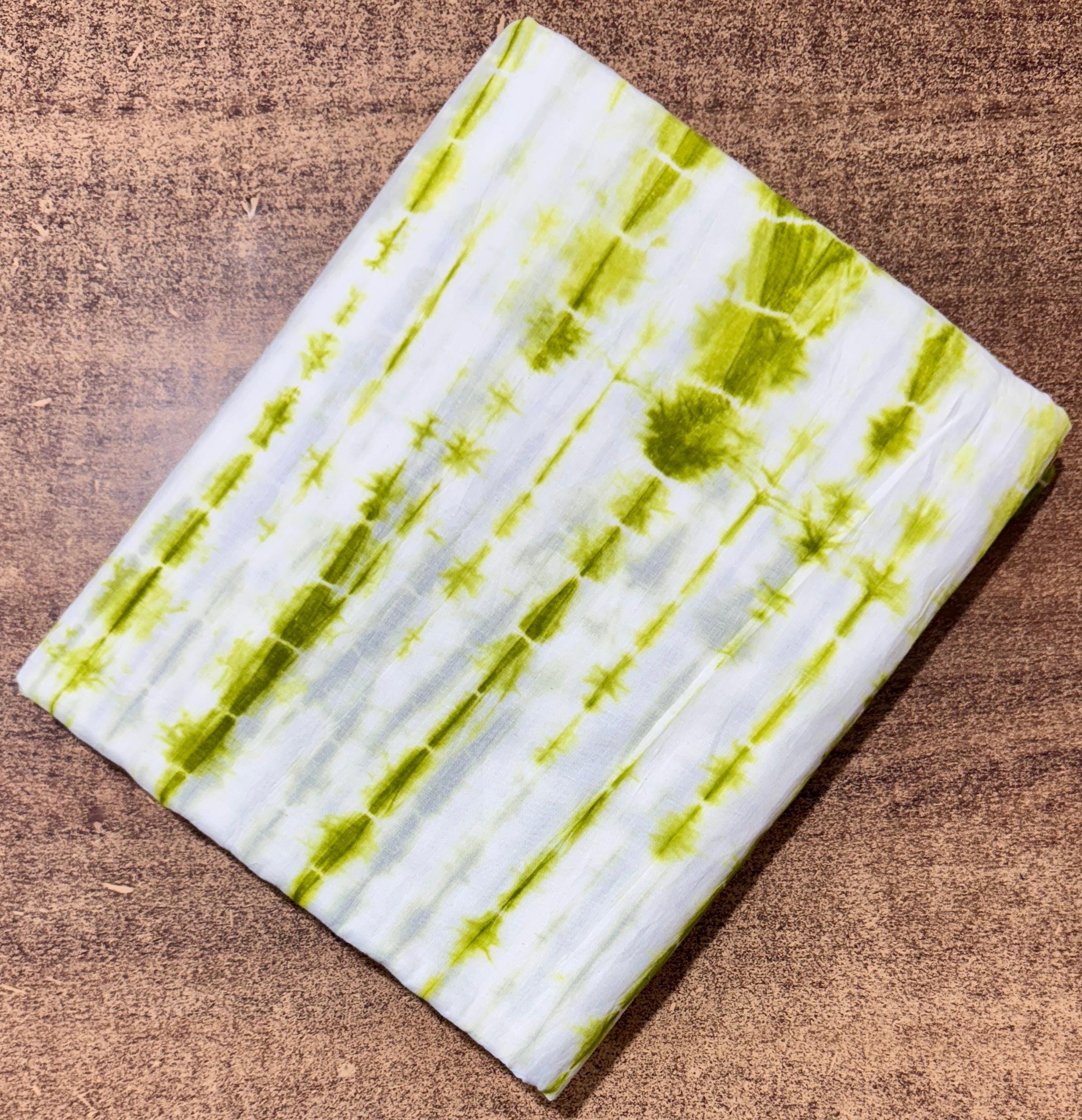 Green Tie Dye Cotton Fabric, Hand Dyed Shibori Cotton Fabric, Boho Tie Dye Fabric for Dress Making, Soft Lightweight Fabric, Running Fabric