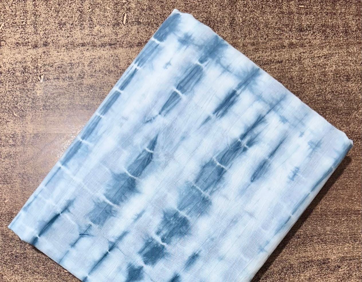 Blue Tie Dye Cotton Fabric, Hand Dyed Shibori Cotton Fabric, Boho Tie Dye Fabric for Dress Making, Soft Lightweight Fabric, Running Fabric
