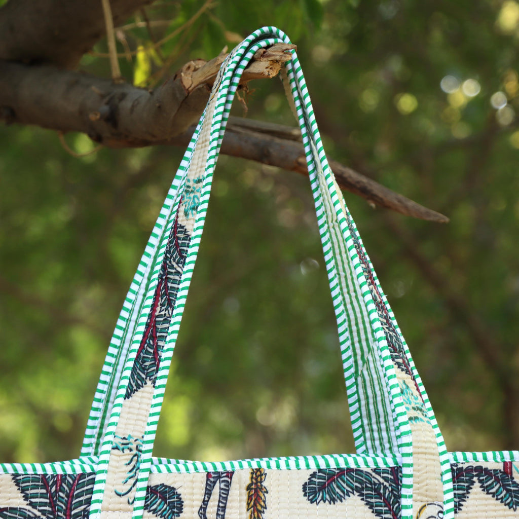 Personalized Cotton Tote Bag, Custom Name Jungle Print Bag, Handmade Quilted Shoulder Bag, Eco Friendly Reusable Shopping Bag, Gift for Her