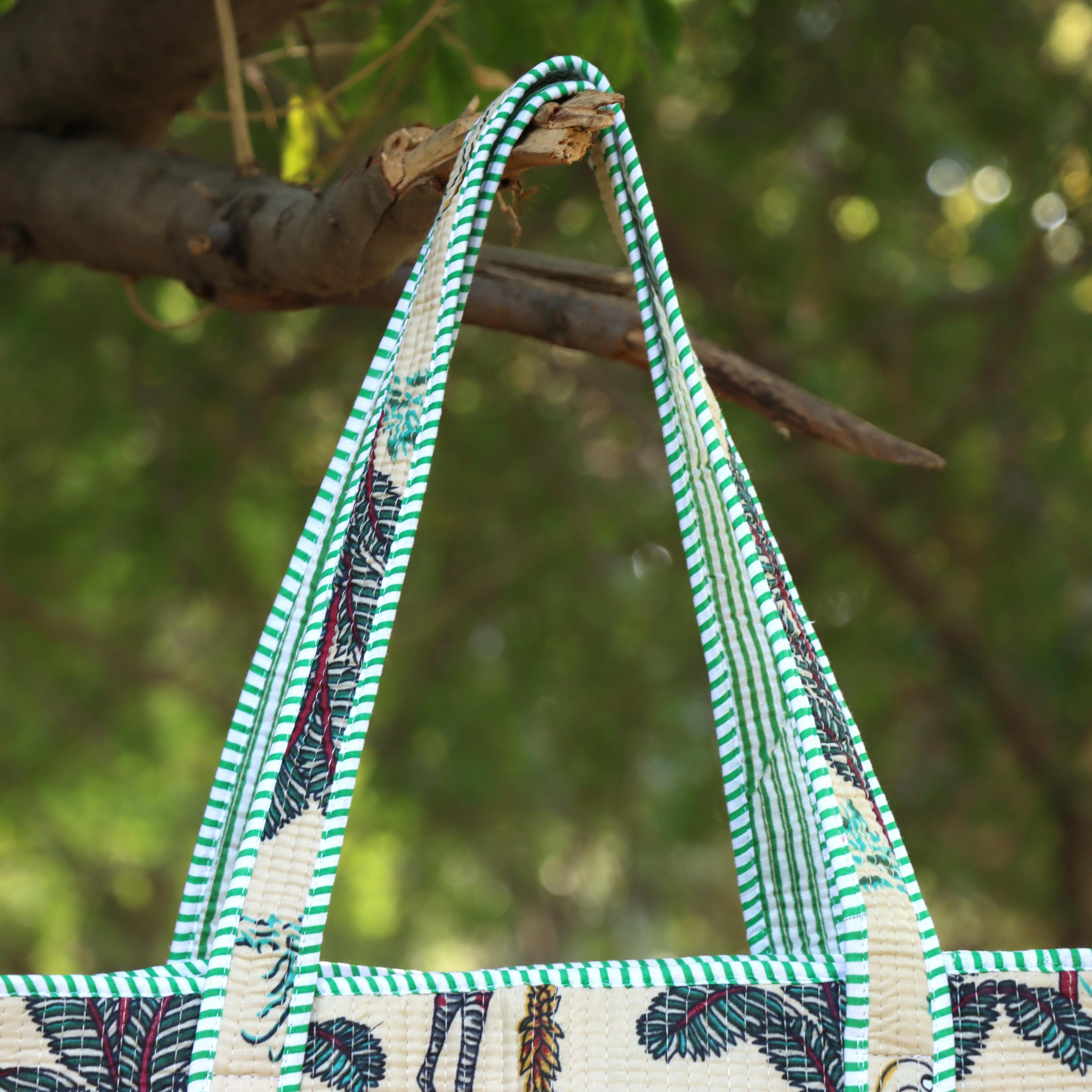 Personalized Cotton Tote Bag, Custom Name Jungle Print Bag, Handmade Quilted Shoulder Bag, Eco Friendly Reusable Shopping Bag, Gift for Her