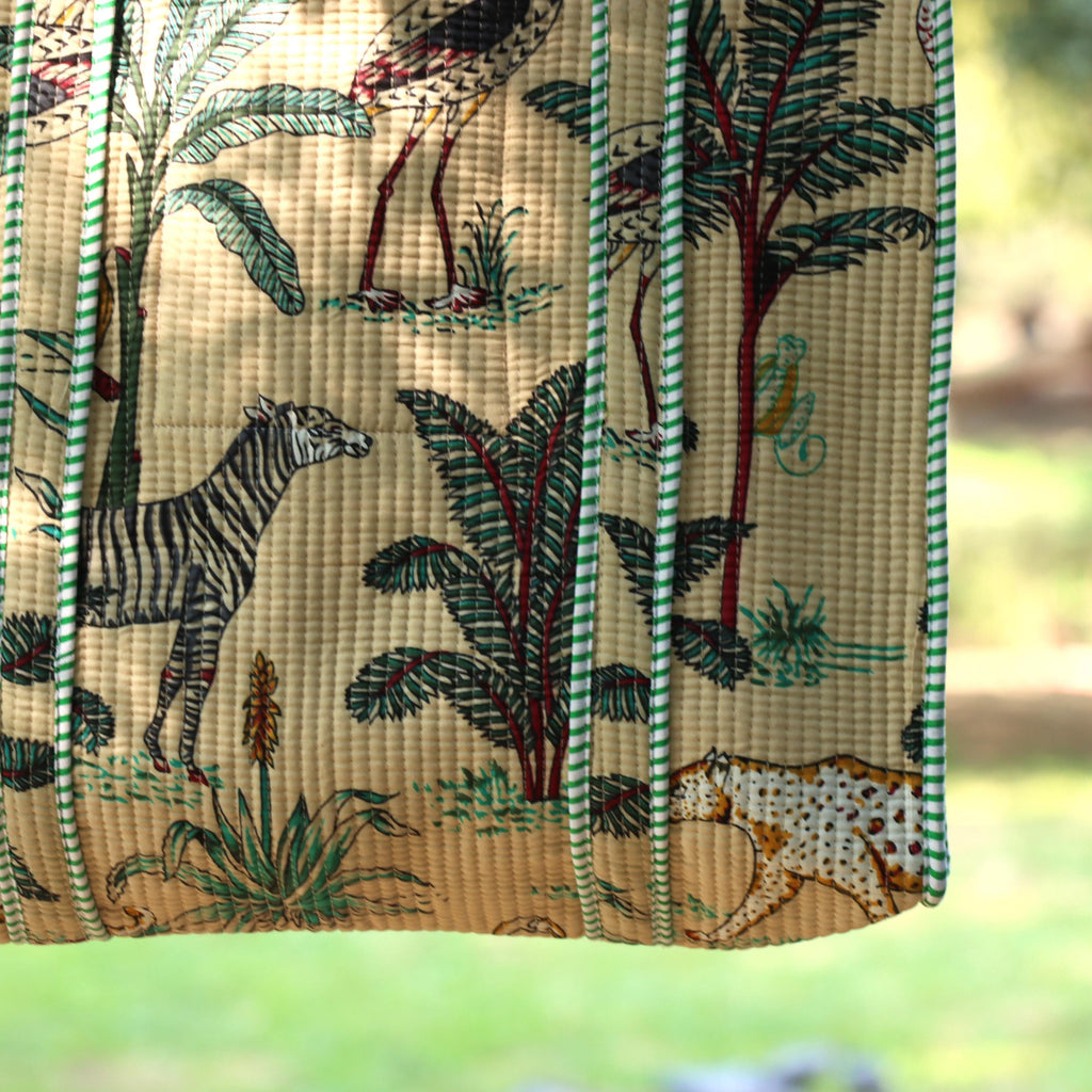 Personalized Cotton Tote Bag, Custom Name Jungle Print Bag, Handmade Quilted Shoulder Bag, Eco Friendly Reusable Shopping Bag, Gift for Her