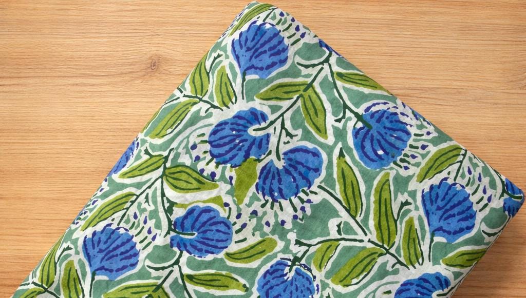 Indian Hand Block Print Cotton Fabric, Soft Cotton Fabric, Floral 100% Cotton Fabric By The Yard, Fabric For Loose Running, Textile Fabric