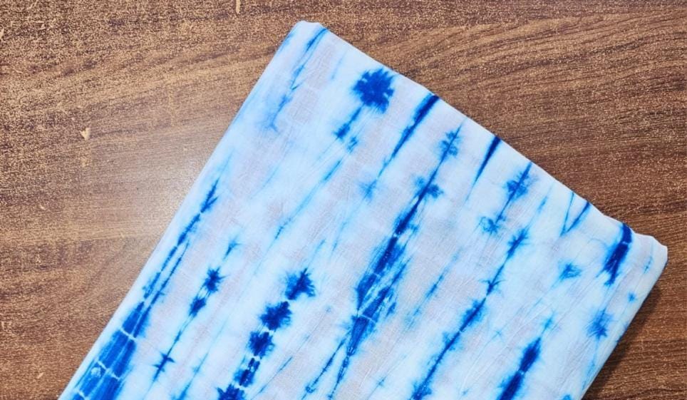 White and Blue Floral Printed Cotton Fabric, Indian Hand Block Soft Lightweight Sewing FabricDressmaking, Running Cotton Fabric by The Yard