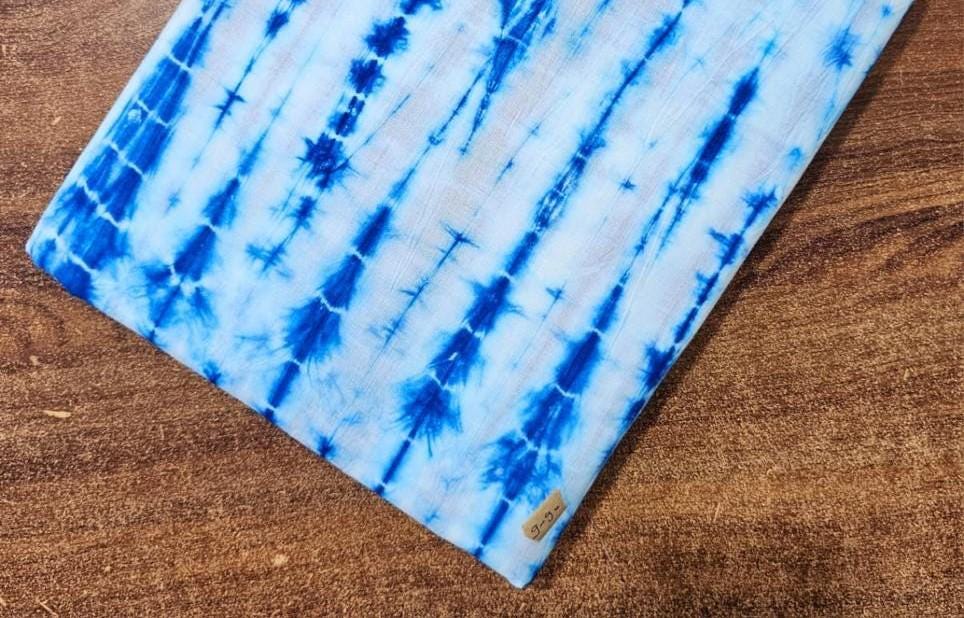 White and Blue Floral Printed Cotton Fabric, Indian Hand Block Soft Lightweight Sewing FabricDressmaking, Running Cotton Fabric by The Yard