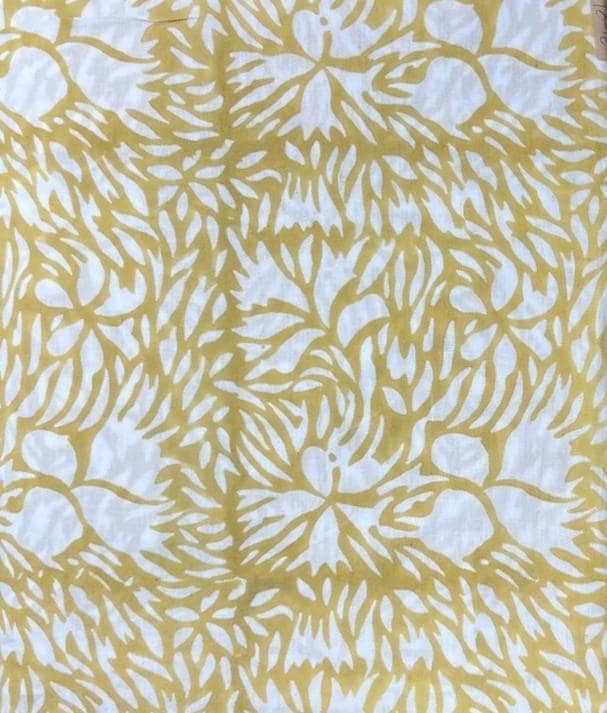 Mustard Yellow Floral Cotton Fabric, White Hand Block Print Cotton Fabric, Soft Cotton Fabric by Yard, Sewing Quilting Dressmaking Fabric