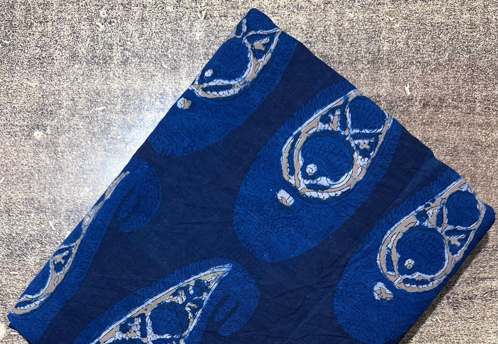 Indigo Blue Paisley Cotton Fabric, Hand Block Print Cotton Fabric, Indian Indigo Fabric by Yard, Soft Cotton for Sewing Quilting Dressmaking