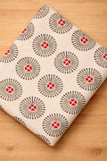 Cream Sunburst Print Cotton Fabric, Black Red Geometric Hand Block Print, Indian Cotton Textile, Sewing Quilting, Loose Running Fabric