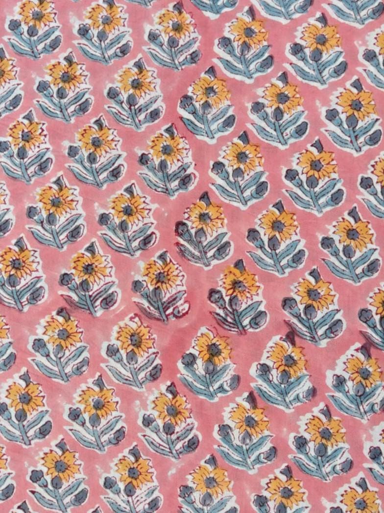 Pink Floral Cotton Fabric by the Yard, Block Print Style Cotton Cloth, Soft Lightweight Cotton Fabric for Sewing, Quilting, Dressmaking