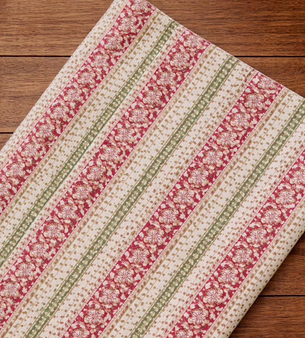 Striped Floral Cotton Fabric by the Yard, Indian Printed Cotton Cloth, Soft Lightweight Cotton Fabric for Sewing, Quilting, Dressmaking