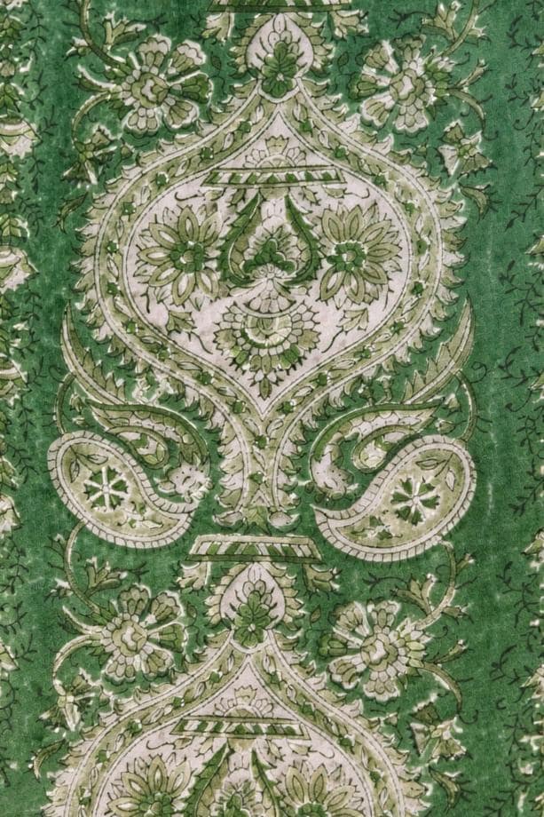 Green Paisley Floral Cotton Fabric by the Yard, Indian Block Print Cotton Cloth, Soft Cotton Fabric for Sewing, Quilting, Dressmaking