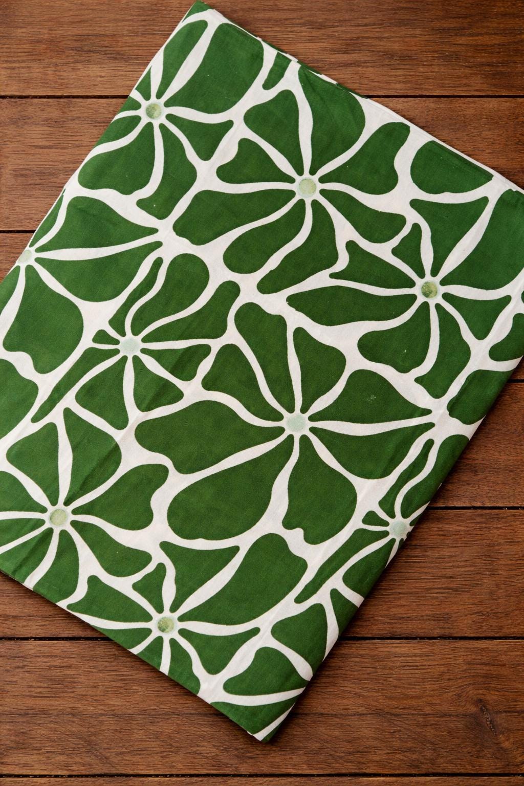 Green White Floral Cotton Fabric, Hand Block Print Fabric, Indian Cotton Textile, 100% Cotton Quilting Fabric By The Yard, Running Fabric