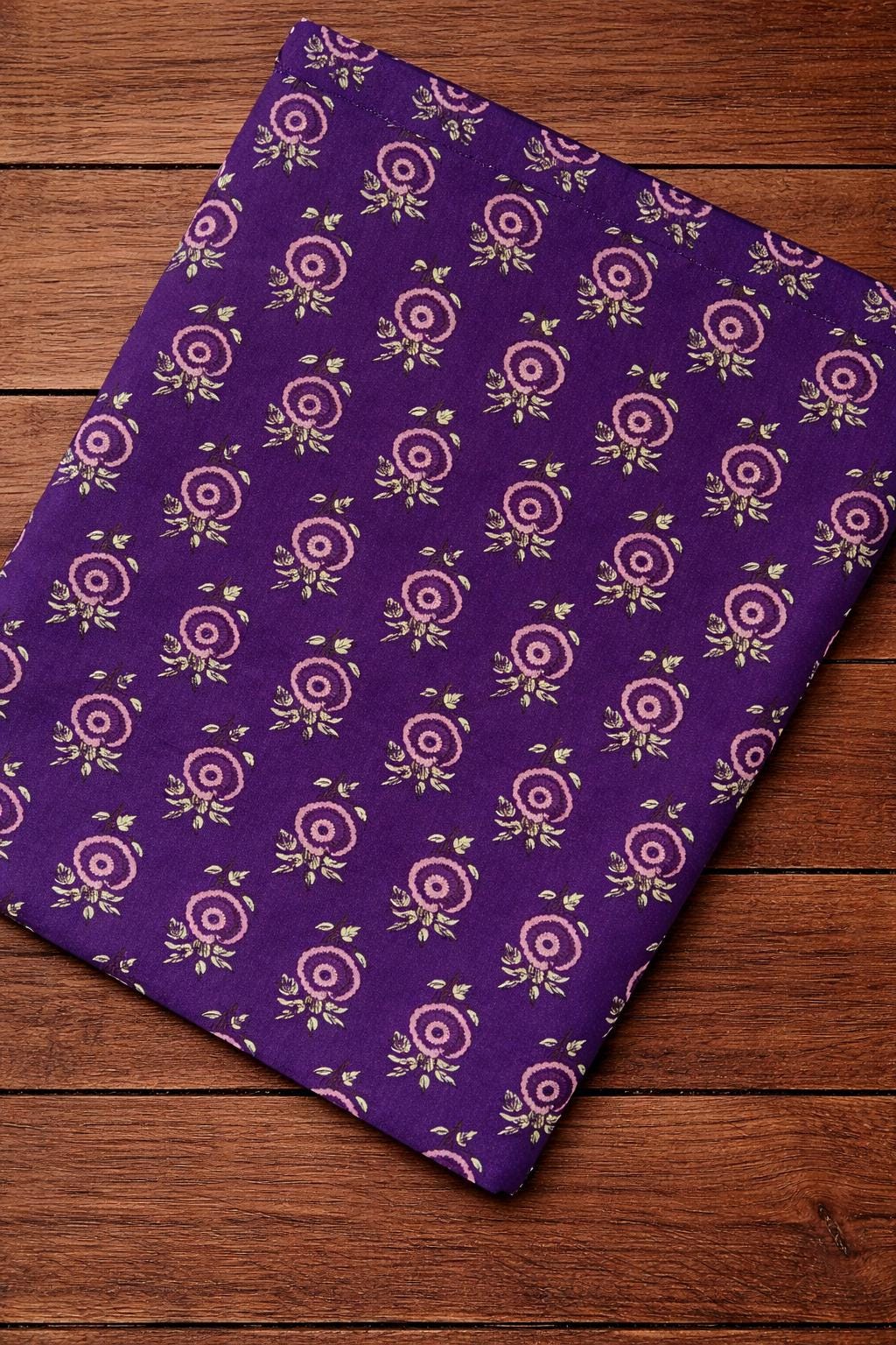 Purple Floral Cotton Fabric, Hand Block Print Indian Textile, Boho Flower Cotton Fabric for Sewing Quilting Craft Dress Loose Running Fabric