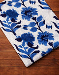 Blue Floral Cotton Fabric, Hand Block Print Fabric by Yard, White Indigo Flower Print Cotton Cloth for Sewing, Quilting, Dressmaking, Napkin