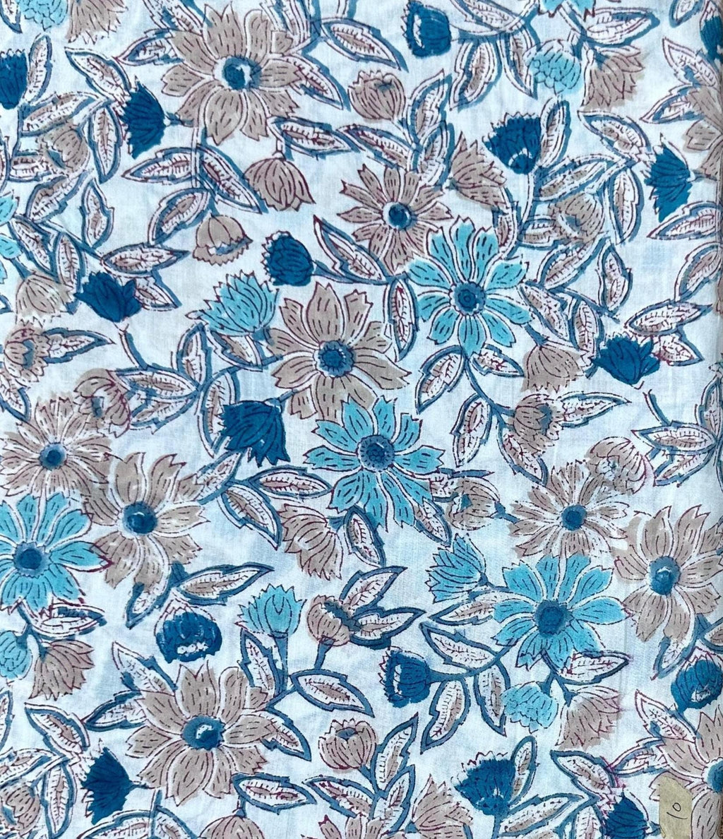 Indian Hand Block Print Cotton Fabric by the Yard, Floral Jaipuri Print for Dressmaking, Boho Soft Cotton Quilting Fabric, Indian Textile