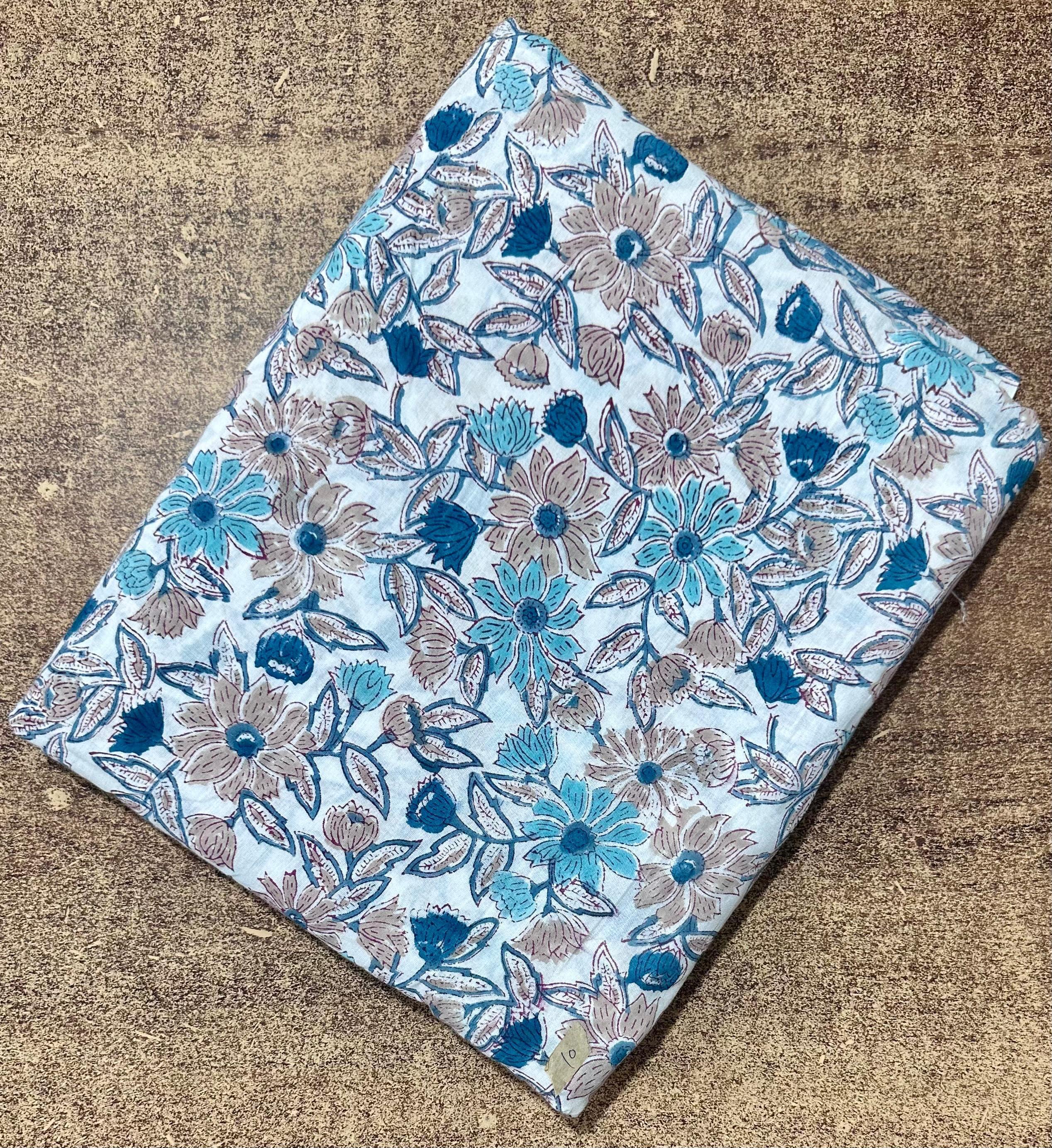 Indian Hand Block Print Cotton Fabric by the Yard, Floral Jaipuri Print for Dressmaking, Boho Soft Cotton Quilting Fabric, Indian Textile