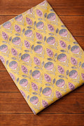 Yellow Floral Block Print Cotton Fabric, Hand Printed Indian Cotton Fabric, Soft Cotton Textile, Sewing Quilting For Dress Making Fabric