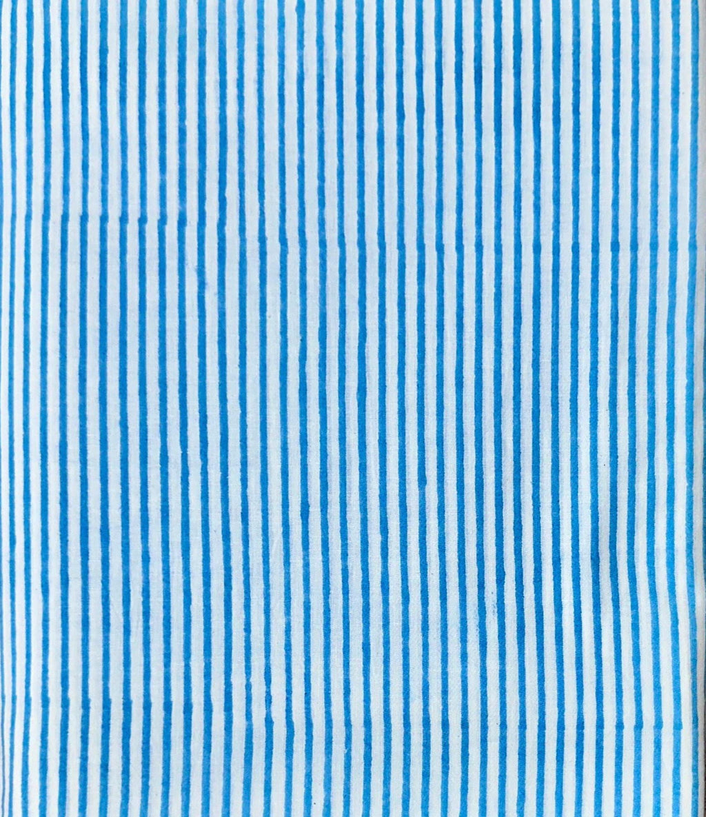 Blue White Striped Cotton Fabric | Hand Block Print Indian Cotton | Natural Cotton Fabric for Sewing Quilting | Wooden Background | Napkins