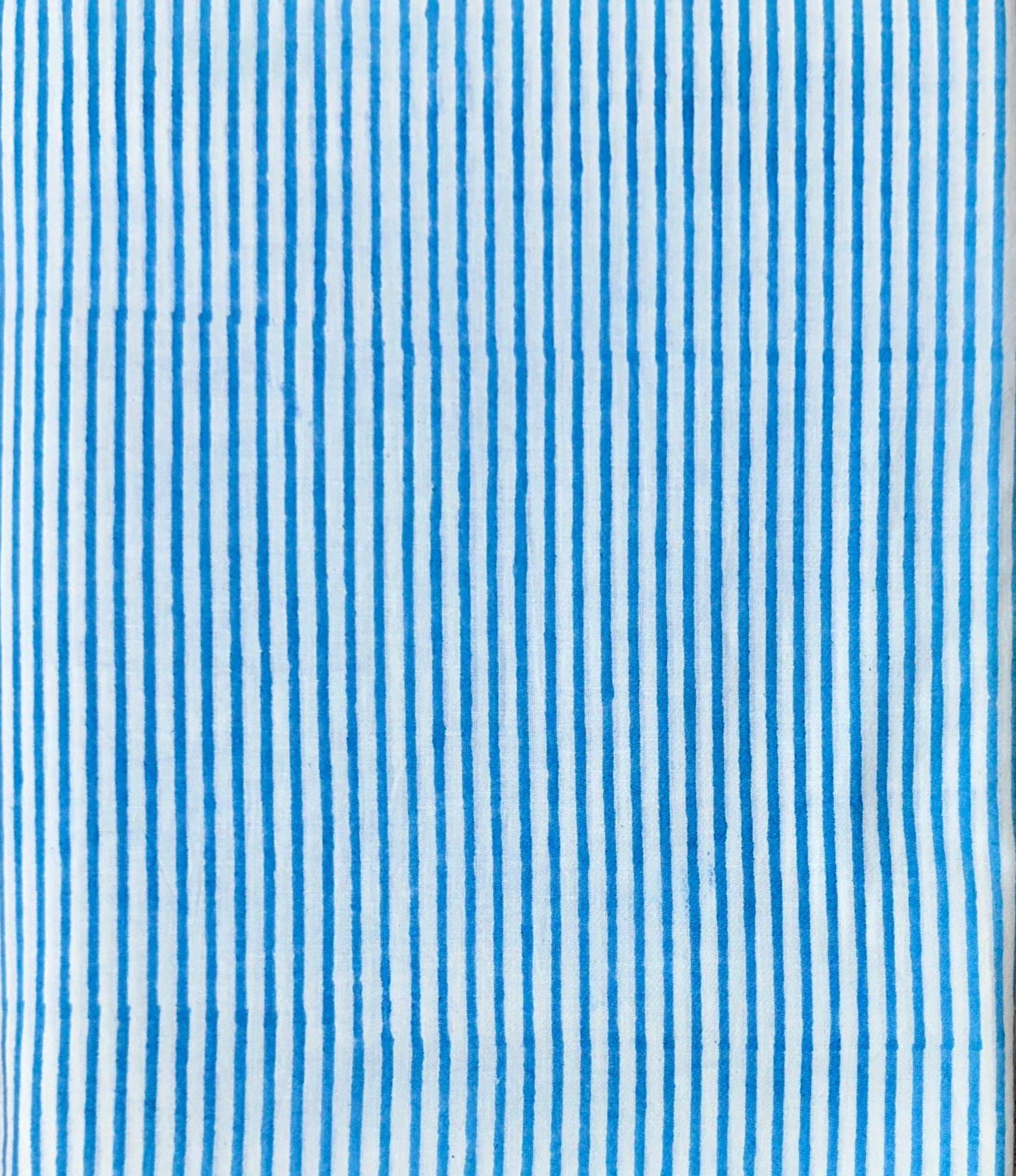 Blue White Striped Cotton Fabric | Hand Block Print Indian Cotton | Natural Cotton Fabric for Sewing Quilting | Wooden Background | Napkins