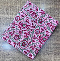 Pink Floral Block Print Cotton Fabric by the Yard | Indian Handmade Cotton for Sewing, Quilting, Dressmaking | Printed Floral Fabric