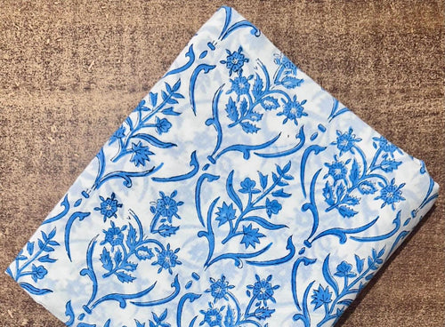 Blue Floral Cotton Fabric by the Yard | Hand Block Print Indian Cotton Fabric for Sewing, Quilting & Dressmaking | Printed Loose Fabric