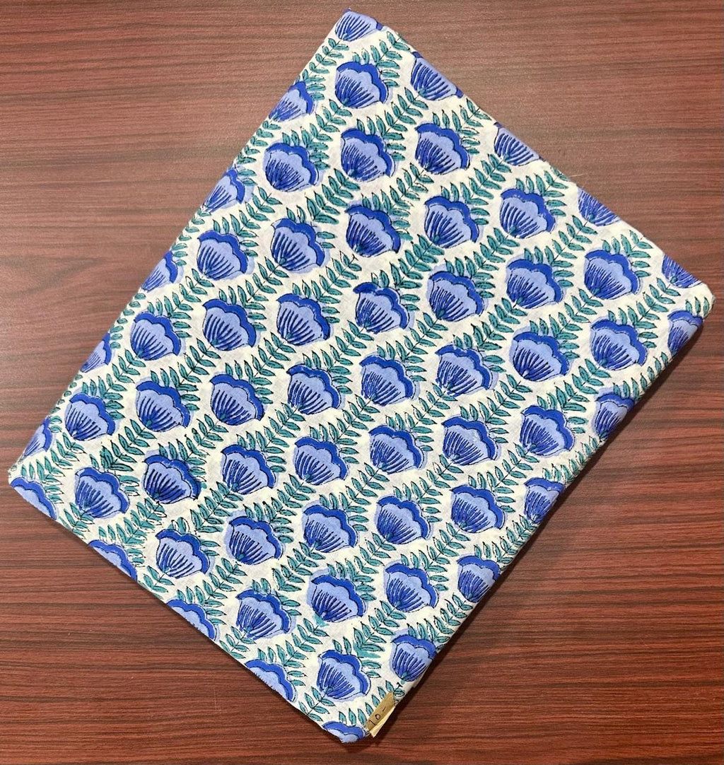 Hand Block Print Cotton Fabric – Blue Floral Indian Print, Soft Natural Cotton Textile for Sewing, Quilting & Crafts | Napkins Fabric, Table