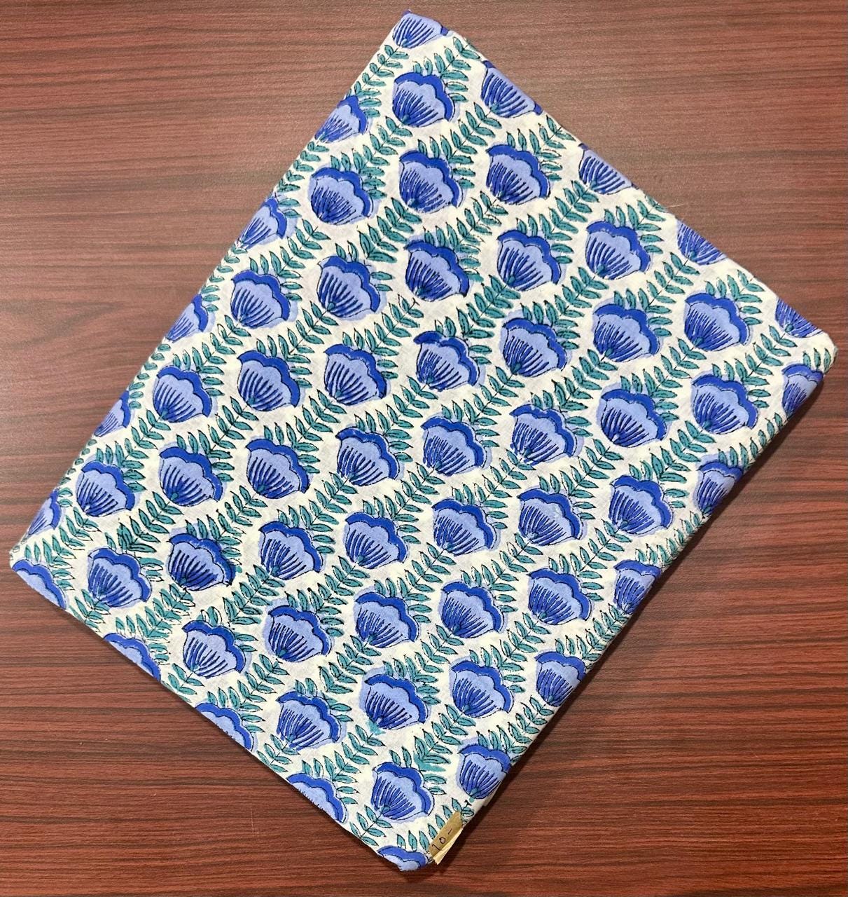 Hand Block Print Cotton Fabric – Blue Floral Indian Print, Soft Natural Cotton Textile for Sewing, Quilting & Crafts | Napkins Fabric, Table
