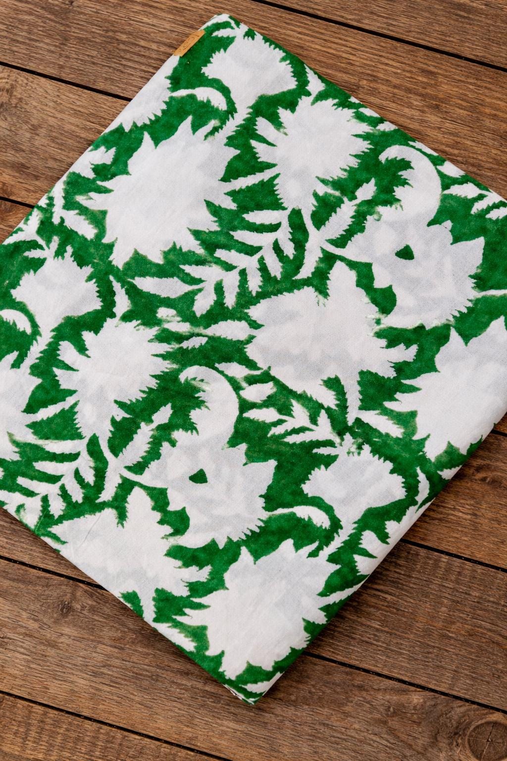 Green White Floral Cotton Fabric | Hand Block Print Fabric | Botanical Indian Cotton | Sewing Quilting Craft Fabric | Home Decor Textile