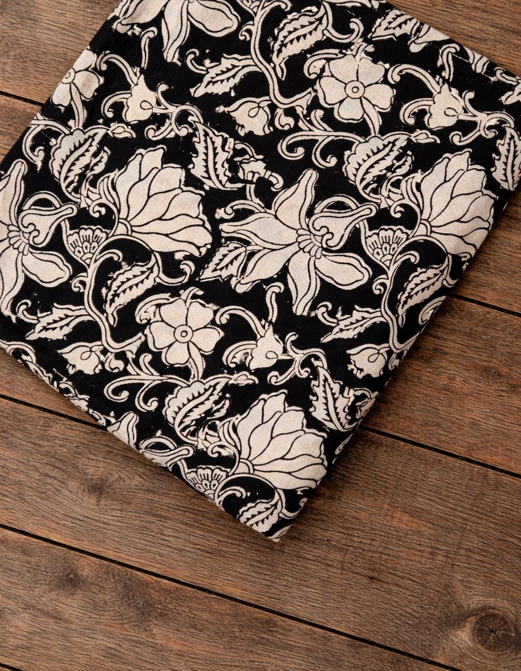Black White Floral Cotton Fabric | Hand Block Print Fabric | Indian Botanical Cotton | Sewing Quilting Craft Fabric | Home Decor Textile