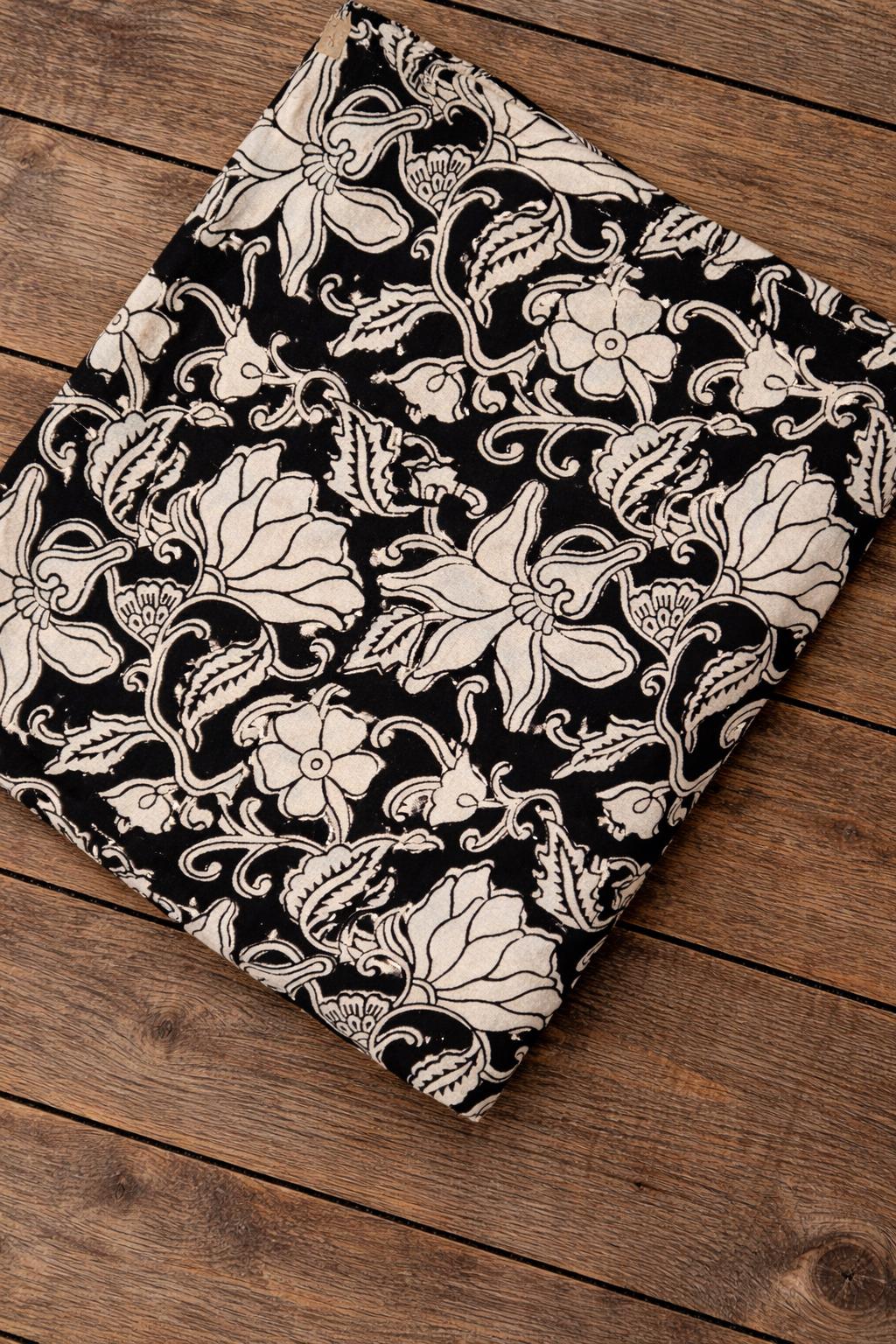 Black White Floral Cotton Fabric | Hand Block Print Fabric | Indian Botanical Cotton | Sewing Quilting Craft Fabric | Home Decor Textile
