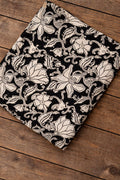 Black White Floral Cotton Fabric | Hand Block Print Fabric | Indian Botanical Cotton | Sewing Quilting Craft Fabric | Home Decor Textile