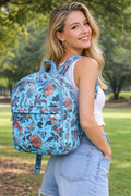 Handmade Quilted Backpack, Blue Floral Cotton Backpack, Lightweight Fabric Daypack, Boho Travel School Bag, Travel Backpack, Gift For Bag