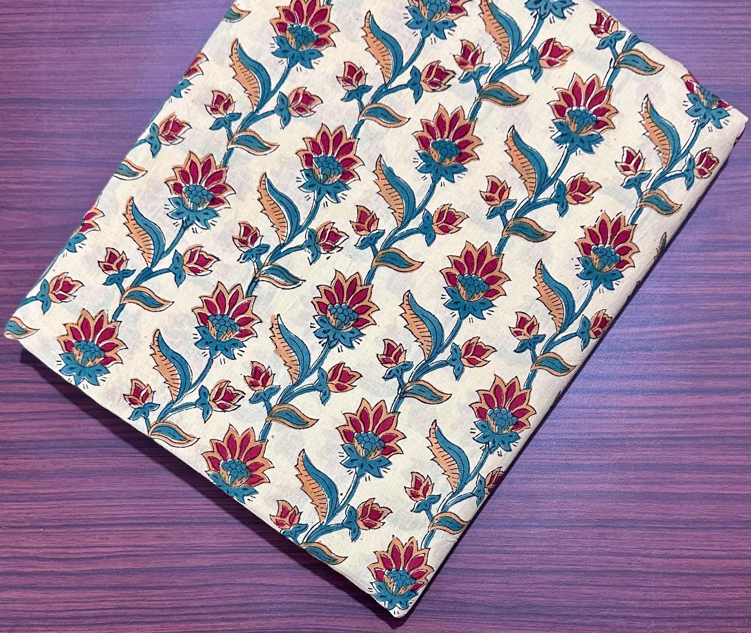 White Lotus Indian Hand Block Print Fabric, Soft Cotton Fabric, 100% Cotton Fabric By The Yard, Fabric For Loose Running, Cotton Textile
